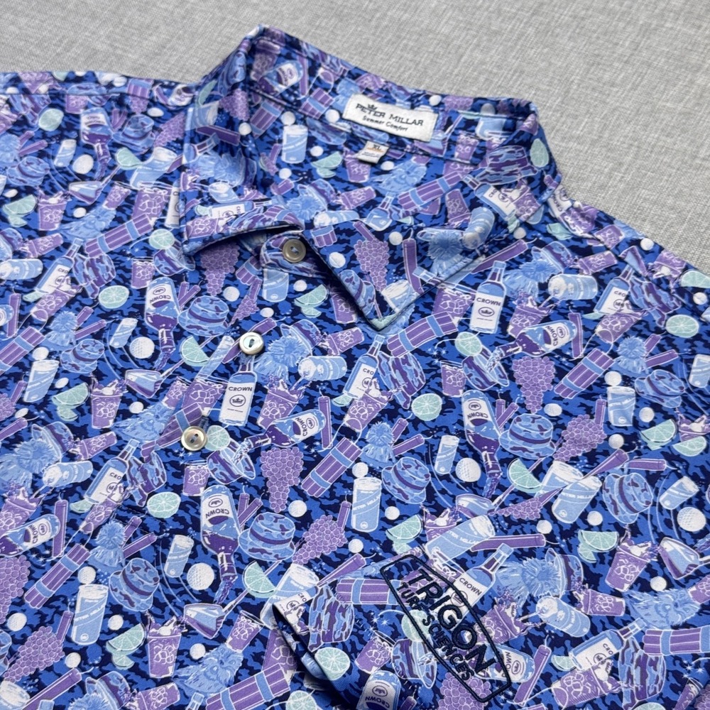 Peter Millar Caddyshack Print Golf‎ Polo Shirt Mens XL Multicolor Short Sleeve